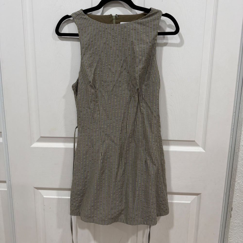Princess Polly Olive Green Striped Sleeveless Mini Dress US 6 RN 163017